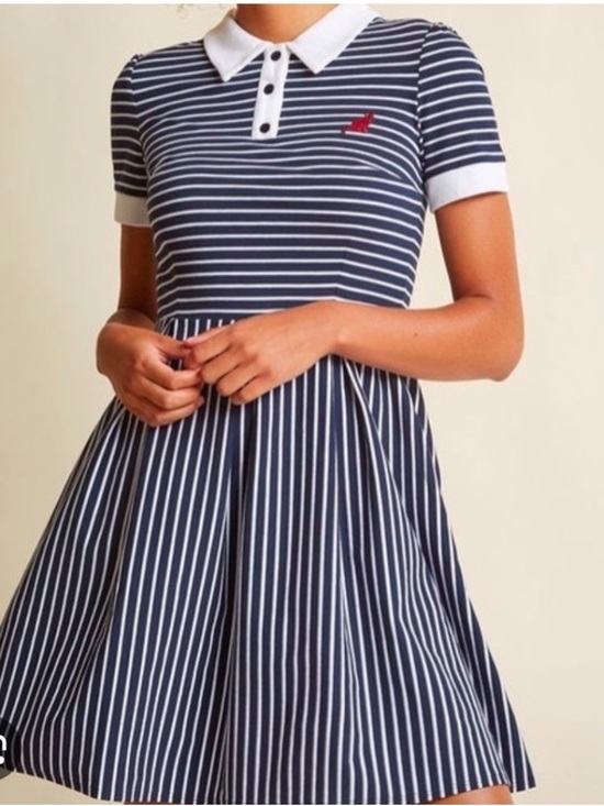 Modcloth Dresses & Skirts - Modcloth Large Cultivated Navy Stripe Collar Mini Dress Preppy 50s Academia